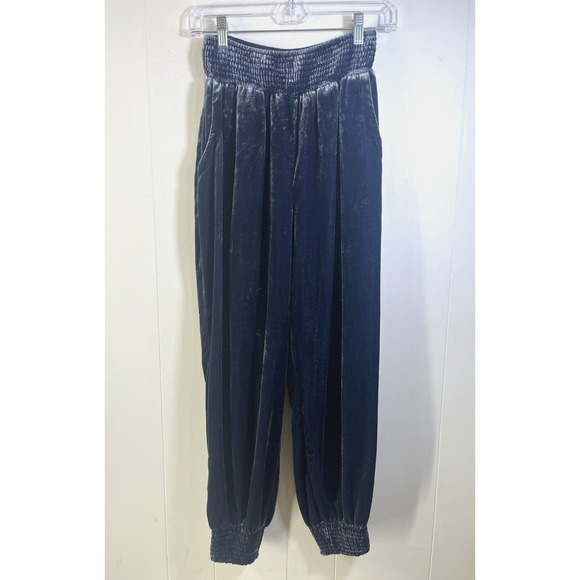Anthropologie Gloria Velvet Slouchy Harem Jogger Pants Gray Blue Boho Size XS - Picture 1 of 11